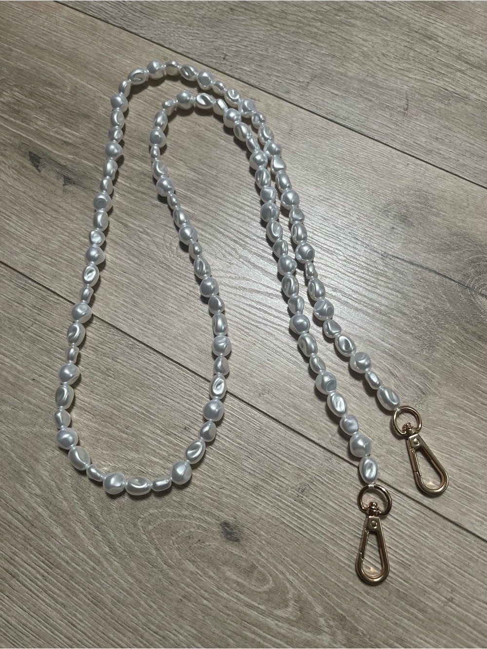 Faux Pearl Beaded Strap with Golden Hardware